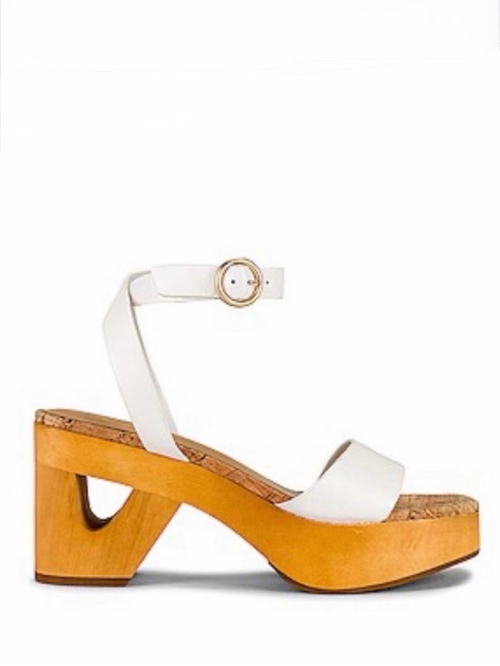 House of Harlow 1960 White Leather Ankle-Strap Platform Sandal